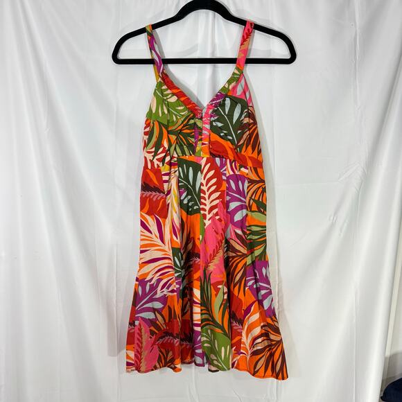 Maeve V-neck Tropical Print Mini Dress" by Anthropologie size 4 linen blend - Picture 3 of 6